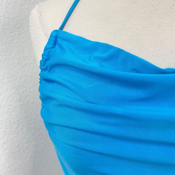 Peacock Blue Wrap Jersey Knit Halter Top Sm/Med Backless Boho Gypsy Coquette - Picture 3 of 8